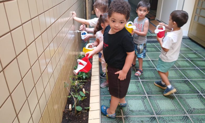 Alunos do CEI Ivette Atallah plantam mudas de tomate cereja